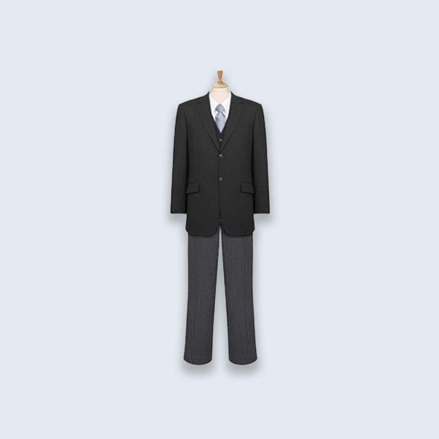 Men's Black Formal Suit with Striped Trousers