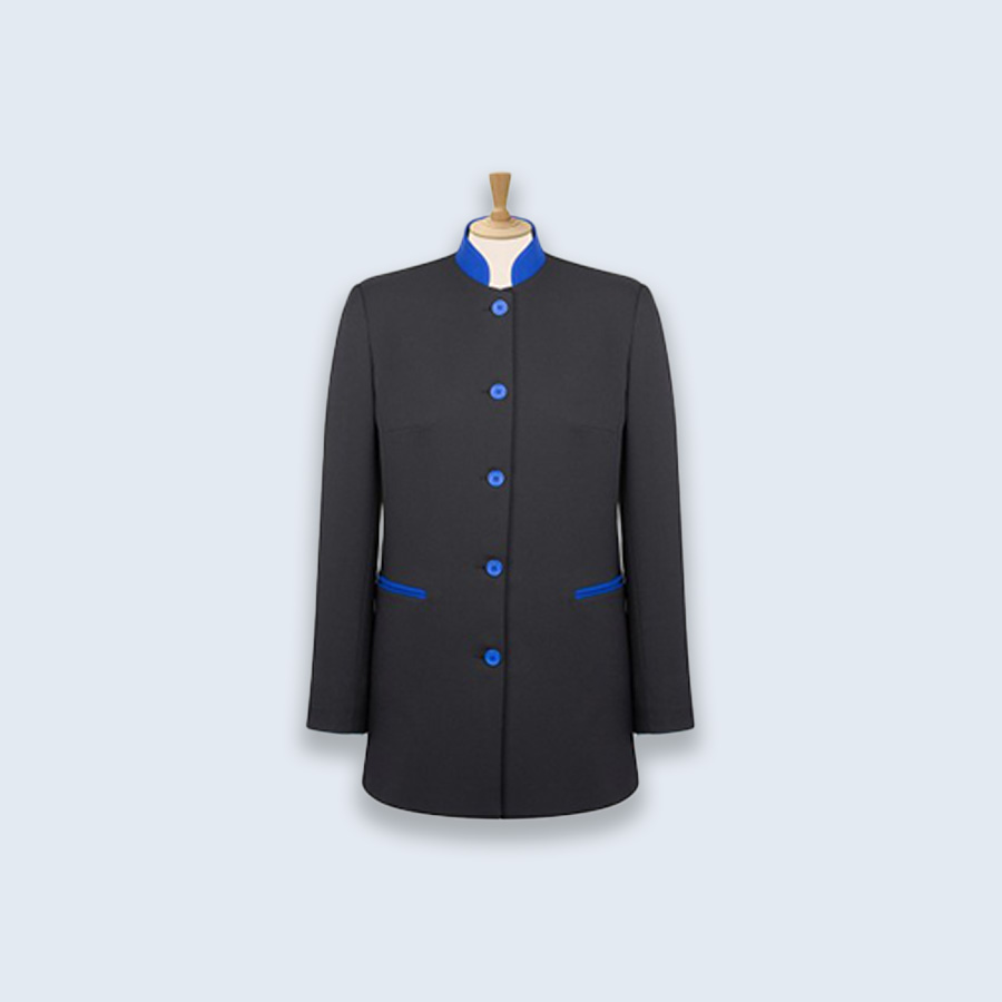 Men's Black Bandhgala Jacket with Royal Blue Accents