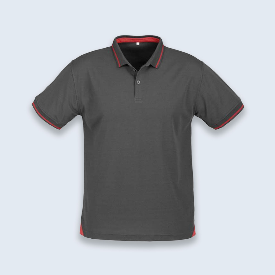 Grey and Red Contrast Trim Polo Shirt