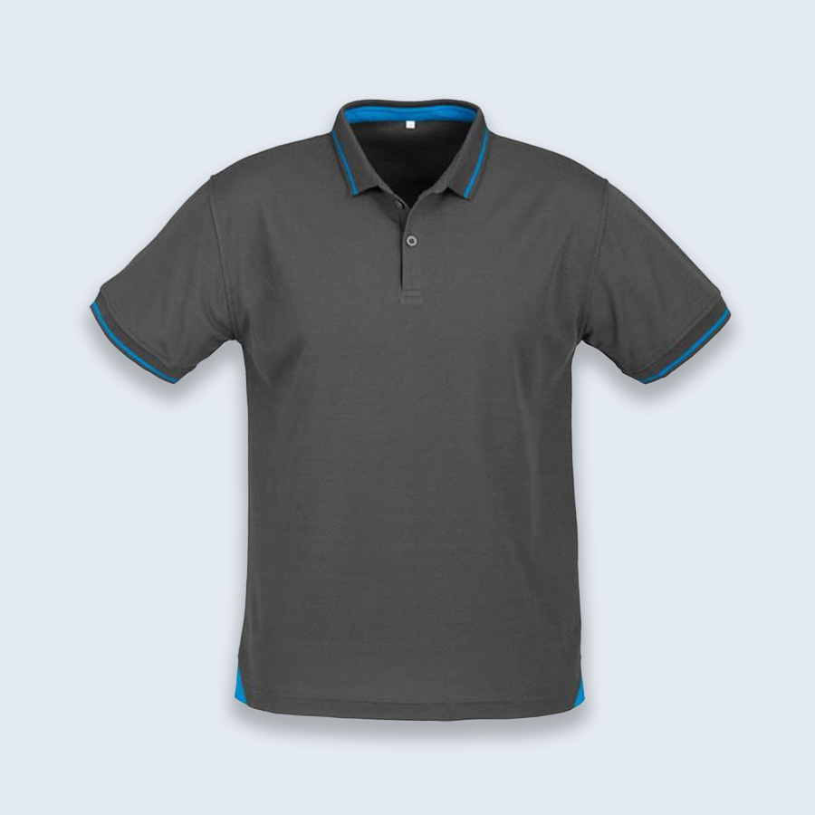 Grey and Blue Contrast Trim Polo Shirt